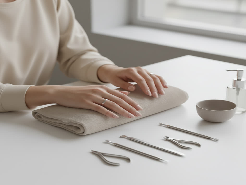 Primer plano de manos con manicura profesional, uñas cortas y pulidas.